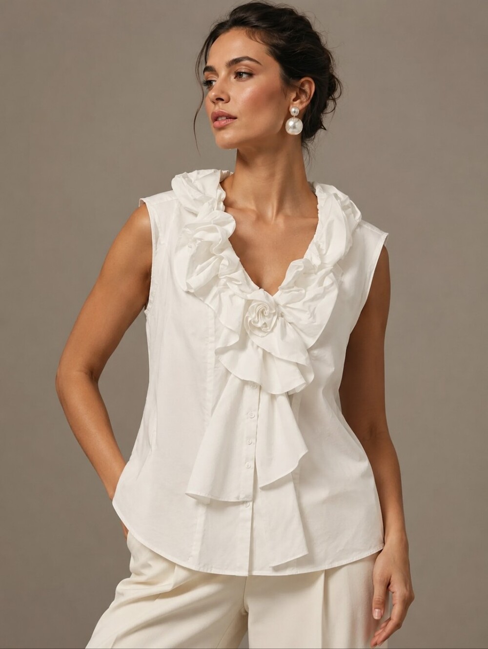 ❤️ DONCASTER COLLECTION POPLIN RUFFLED TOP / BLOUSE, 12W